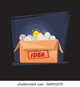 light bulbs in paper box : turn on big light bulbs in front of turn off bulbs. idea or inspiration. outstanding concept - vector illustration