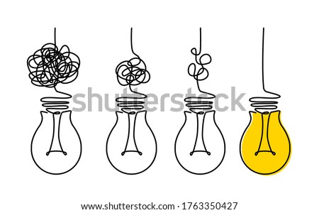 Light bulbs and scribbles. the concept of chaos and order in thoughts and ideas. flat vector illustration isolated on white background