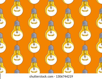 Light bulbs seamless background, creative ideas concept, website for creators or designers, vector wallpaper or web site background.