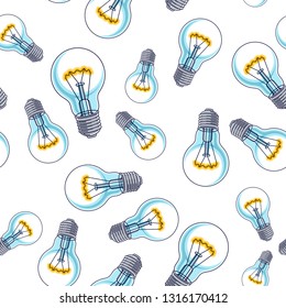 Light bulbs seamless background, creative ideas concept, website for creators or designers, vector wallpaper or web site background.