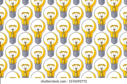 Light bulbs seamless background, creative ideas concept, website for creators or designers, vector wallpaper or web site background.