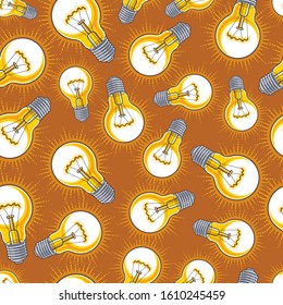 Light bulbs seamless background, creative ideas concept, website for creators or designers, vector wallpaper or web site background.