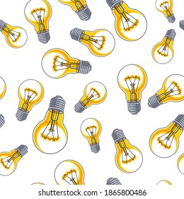Light bulbs seamless background, creative ideas concept, website for creators or designers, vector wallpaper or web site background.