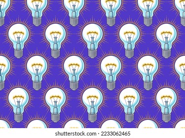 Light bulbs seamless background, creative ideas website concept, vector wallpaper or web site background.