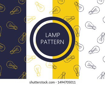 Light bulbs seamless pattern with hand drawn line. Modern blue, ultramarine and yellow background. Doodle Light Bulb Seamless Pattern.  You can find design in swatches panel.