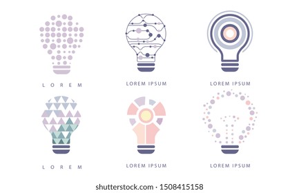 Light Bulbs Set, Modern Digital Technology, Creative Idea, Label, Badges Design Vector Illustration