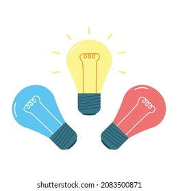 Bombillas encendidas. Ilustración vectorial de una bombilla de luz en un estilo plano. Símbolo de idea y perspicacia.