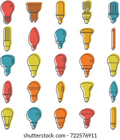 Light bulbs set vector illustration for design and web isolated on white background. Light bulbs vector object for labels and advertising