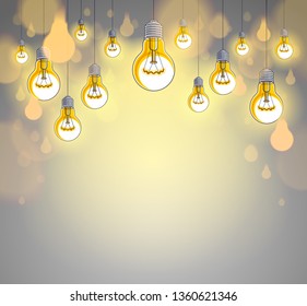Light bulbs shining beautiful vector realistic illustration. Ideas concept, creative inspiration, creativity. Perfect background or wallpaper.