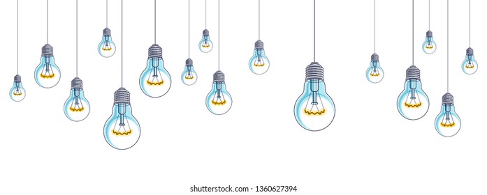 Light bulbs shining beautiful vector realistic illustration. Ideas concept, creative inspiration, creativity. Perfect background or wallpaper.