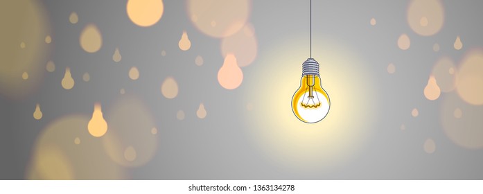 Light bulbs shining beautiful vector realistic illustration. Ideas concept, creative inspiration, creativity. Perfect background or wallpaper.
