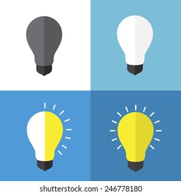 Light bulbs status flat icons