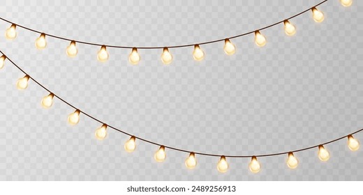 Light Bulbs String Garland for Christmas Decorations Glowing Angel Vector New Year's party decorated with lanterns