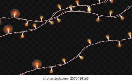 Light bulbs string garland with a glowing effect, perfect for festive decorations, celebrations, and holiday illustrations. Angelic illumination adds warmth and charm.