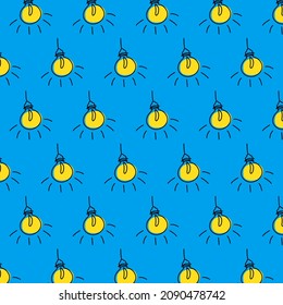 Glühbirnen. Stilvolle Doodles zum Thema Elektrizität. Vektormuster auf blauem Hintergrund. Illustration zum Drucken.