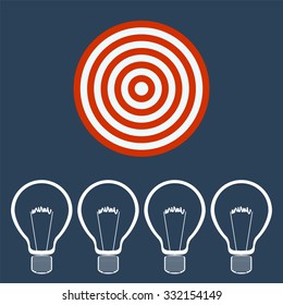 Light bulbs and target. The energy industry, resource conservation, energy consumption, factory of ideas. For the purpose of business
