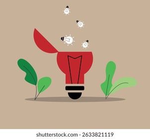 Light Bulbs Technology Idea. Thought generation and start up business project development, electricity vector art