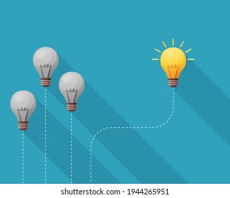 light bulbs thinking different on blue background. business creative thinking concept. vector illustration in flat style modern design. 