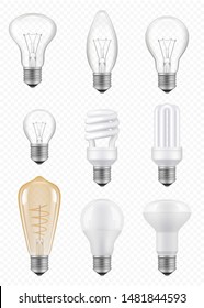 Light bulbs. Transparent halogen economical innovation bulbs vector realistic pictures