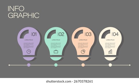 Light bulbs vector horizontal infographic template. Idea for creating infographics, data visualization