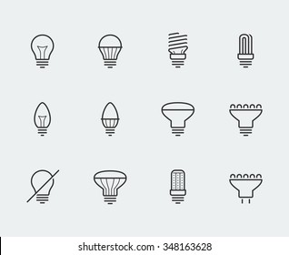 Light bulbs vector icon set in thin line style