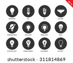 Light and bulbs vector icons set. Illumination and electricity concept. Different kinds of bulbs, cfl, led lamp, atomic energy, lighting options. Isolated on white background.