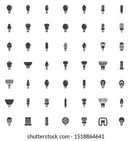 Light bulbs vector icons set, modern solid symbol collection, filled style pictogram pack. Signs, logo illustration. Set includes icons as Electric light bulb, energy saving fluorescent lamp, LED