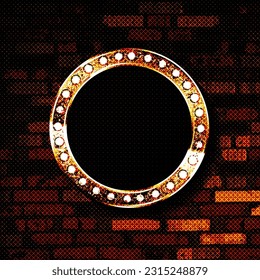 Light bulbs vintage neon glow round frame vector illustration. Good for cinema show theater circus casino design.