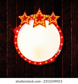 Light bulbs vintage neon glow round frame vector illustration. Good for cinema show theater circus casino design.