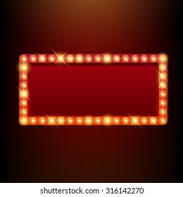 Light bulbs vintage neon glow square frame vector illustration. Good for cinema show theater circus casino design.