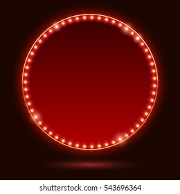 Light bulbs vintage neon glow round frame vector illustration. Good for cinema show theater circus casino design.