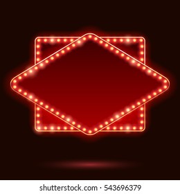 Light bulbs vintage neon glow square rhombus frame vector illustration. Good for cinema show theater circus casino design.