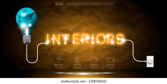 Light bulbs world  - Neon Text  Interiors- Creativity  modern design Idea and Concept  Vector illustration Business  Infographic template with icon Business.