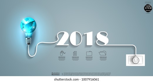 Mundo de las bombillas - Texto 2018 - Plantilla de infografía de negocios de Ilustración vectorial de ideas y conceptos de diseño moderno.