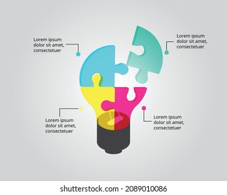 light burb idea template for infographic for presentation for 4 element