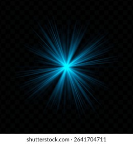 Light burst. Blue central starburst with sharp rays and transparent glow, perfect for sci-fi, energy, or futuristic interface visuals.