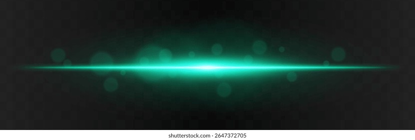 Explosão de luz. Brilho horizontal azul com flare radial e partículas suaves no fundo transparente escuro, adequado para imagens de tecnologia ou ficção científica.