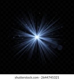 Light burst. Blue radial flash with sparkles and transparent glow, ideal for tech, fantasy, or magical visuals and dynamic user interfaces.