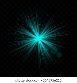 Explosão de luz. Flash radial azul com brilhos e brilho transparente, ideal para imagens tecnológicas, de fantasia ou mágicas e interfaces de usuário dinâmicas.