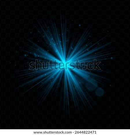 Light burst. Blue radial flash with sparkles and transparent glow, ideal for tech, fantasy, or magical visuals and dynamic user interfaces.