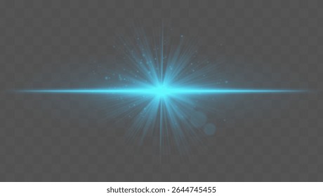 Light burst. Blue starburst with fine rays, sparkles, and radial symmetry on transparent backdrop, ideal for fantasy or magic concepts.