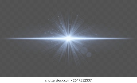 Light burst. Blue starburst with fine rays, sparkles, and radial symmetry on transparent backdrop, ideal for fantasy or magic concepts.