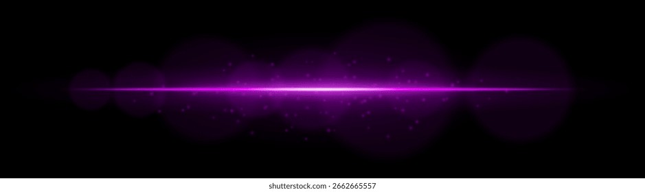 Estalló la luz. Rayos Horizontales brillantes con partículas flotantes y desenfoque de la lente. Ideal para visualizar destellos, energía o efectos digitales brillantes.
