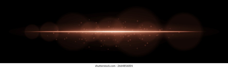 Light burst. Bright horizontal ray with floating particles and lens blur. Ideal for visualizing sparkle, energy or glowing digital effects.
