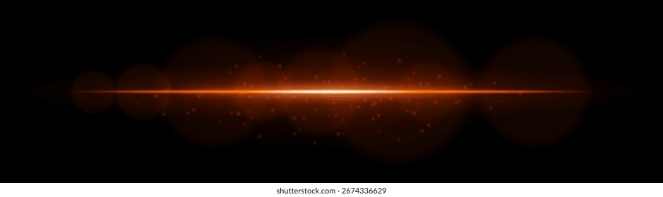 Light burst. Bright horizontal ray with floating particles and lens blur. Ideal for visualizing sparkle, energy or glowing digital effects.