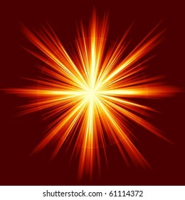 Light Burst, Fireworks, Lens Flare. Square Red Orange Explosion Of Light. Linear Gradients, No Transparencies.