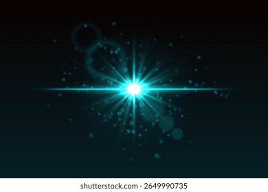 Light burst with glow particles and subtle lens flare rings. Radiating star flash on black background for cinematic or sci-fi look.