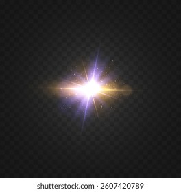  light burst with glowing lens flare, transparent bokeh highlights, ethereal sparkle effect, horizontal gleam,  glowing starbursts, lens flares, shimmering sparkles, transparent background.
