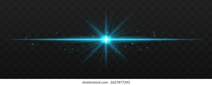 Licht platzt. Glühende Strahlen mit Lichtteilchen und scharfem Sternzentrum. Kleine Funkeln sorgen für dynamische Bewegung und festliche Stimmung.