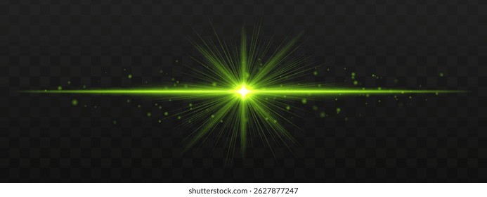Light burst. Glowing rays with light particles and sharp star center. Small sparkles create dynamic motion and festive mood.